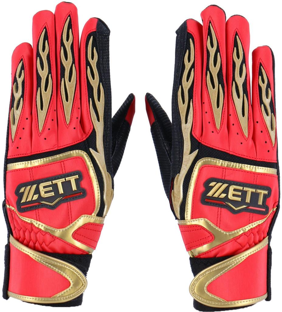 ZETT Pro Status Batting Gloves Red X Gold Size BG318 (Both Hands), (6482), Small, Baseball,