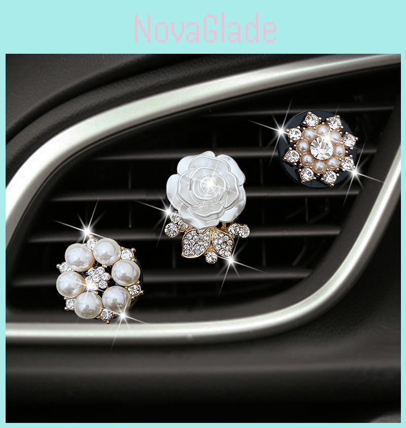 Pearl Water Diamond Flower White Rose Car Perfume Air Vent Decoration Aromatherapy Product