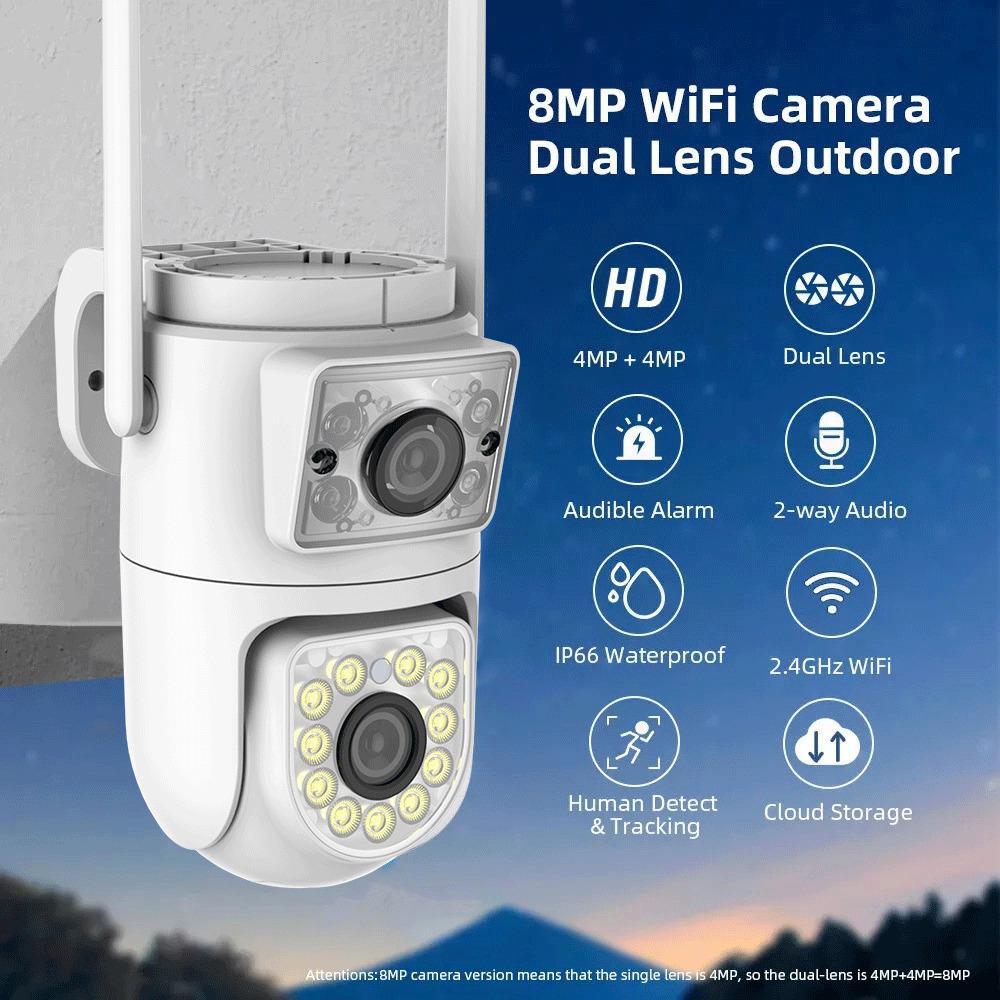 4K 8MP Dual-lens PTZ Wifi Tuya Smart Outdoor Home Security Dual Screen Camera HD Night Vision CCTV Video Surveillance