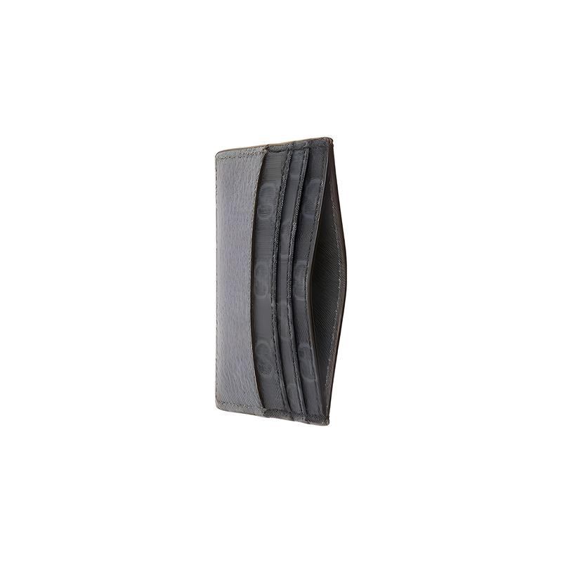 Gucci GG Supreme card holder with hollow interlocking double G canvas and leather piping, men's black and gray