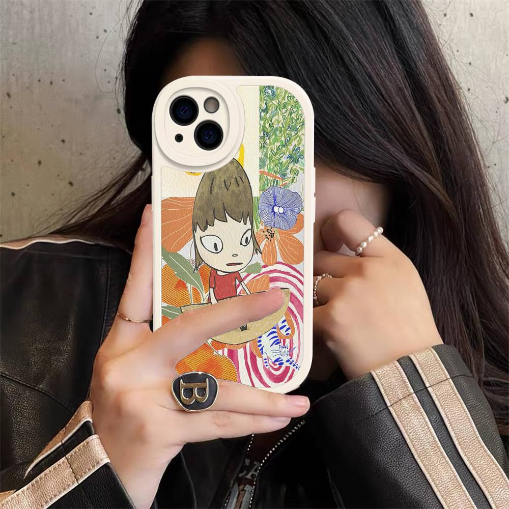 Y-yoshitomo Nara-A Retro Art PU Leather Phone Case For IPhone 16 15 14 13 12 11 Pro Max Plus Back Fundas