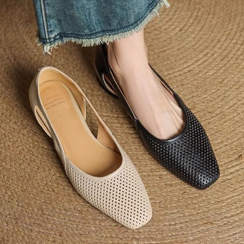 Fashion Designer Mesh Mid Heels Sandals Women's Square Toe Heeled Shoes 2025 Summer Fad Shallow Chunky Pumps Elegant Dress Mujer Zapatos