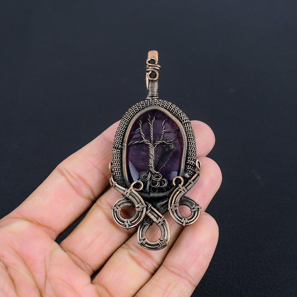 Amethyst Pendant Gemstone Jewelry, 999 Copper Wire Wrapped Pendant, Gift For Women Handmade Pendant