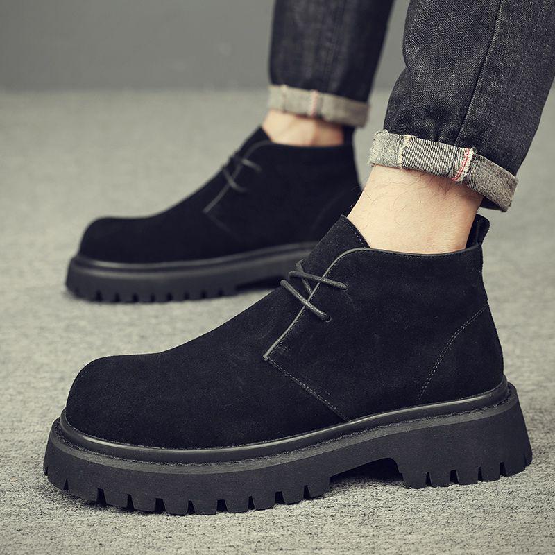 Chaussures Derby en daim pour hommes: Velours chaud, Semelle épaisse, Bottes décontractées légères à enfiler.