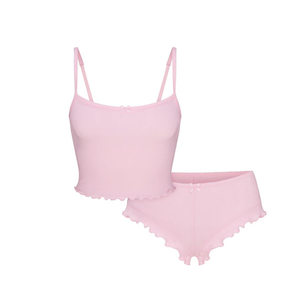 SKIMS Valentines Day Collection SS25 Logo Pointelle Cropped Cami Set With Bow Triangle Panty Women underwear Cherry-Blossom ST-SST-8459W-CMB