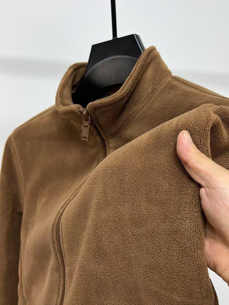 Męska bluza polarowa z zamkiem i stójką - Gruba, ciepła, gładka kurtka kardigan na jesień i zimę.