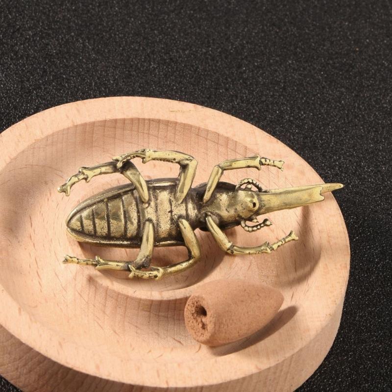 Antique Bronze Brasses Insect Ornament Rhinoceros Scarab Miniature Figurine Home Dekstop Decors Accent Paperweight Gift