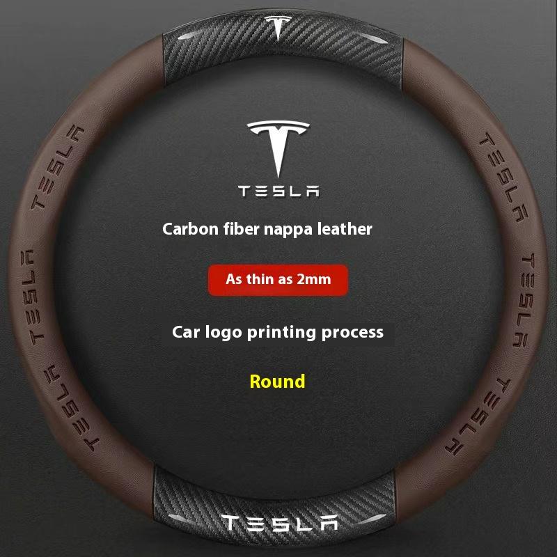 For Tesla Model 3 Model Y Model S Model X Roadster Carbon Fiber Suede Leather Anti-slip Car Steering Wheel Cover Accessories