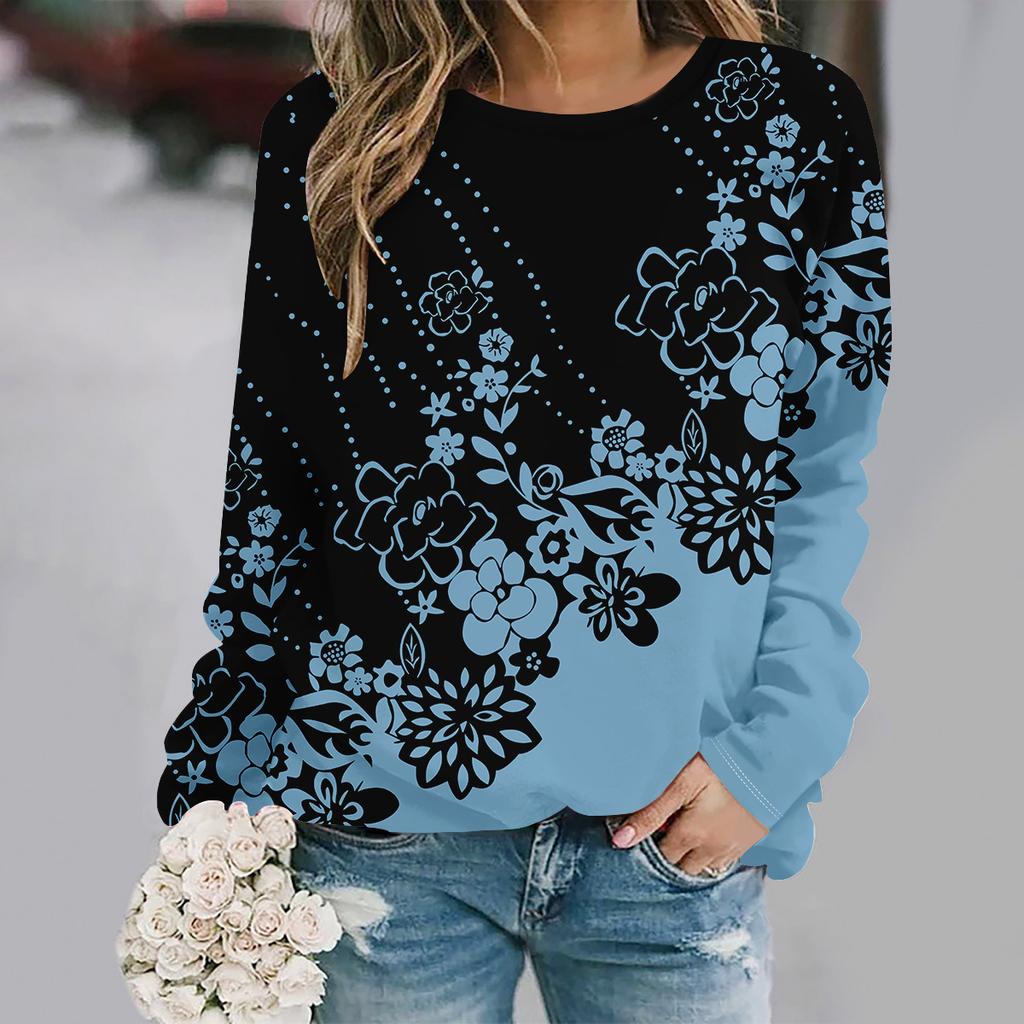2025 Plus Size Autumn and Winter New Fashion Round Neck Long Sleeve Printed Elegant Casual Loose Hoodie