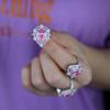 2022 Iced Out Bling pink Girl Micro Pave Cz Double Layer White pink Drop Water Shape Diamond Women Ring