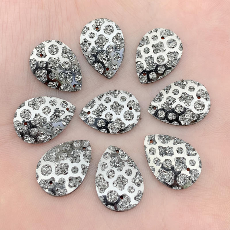 13*18mm Water Drop Resin Gems Stone For Bead Work Flat Back Tigrina Sew On Rhinestones With 2 Holes 40Pieces/lot -A53