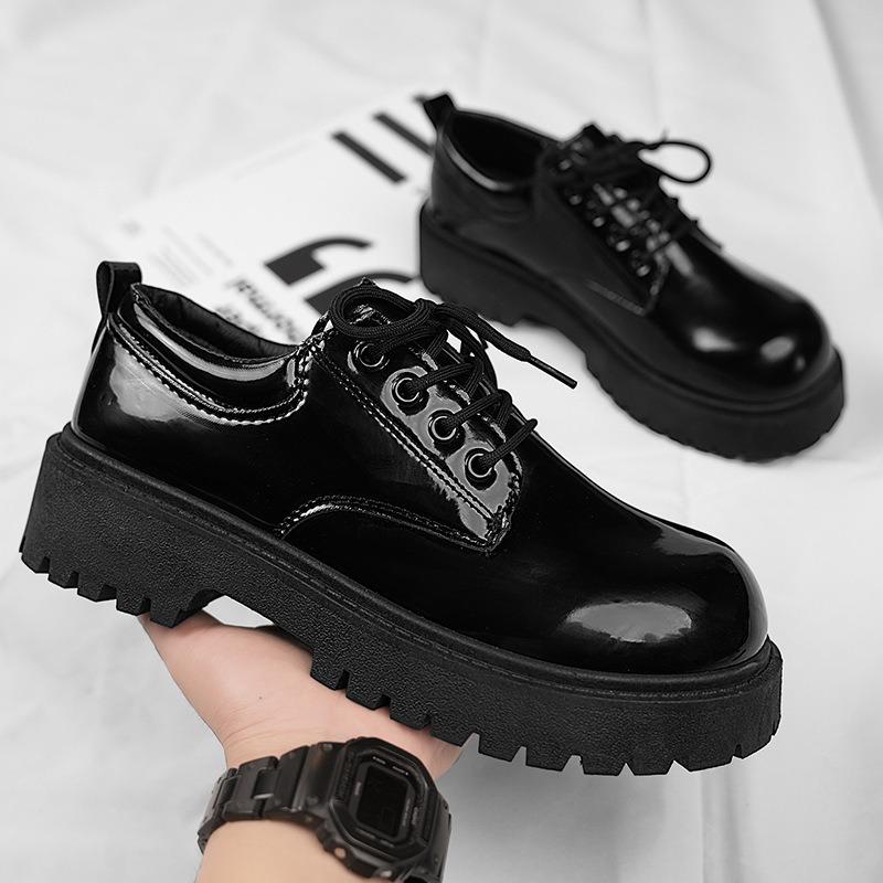 Autumn new Derby men's shoes British dress round head leather shoes men's platform low
