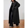 Womens Winter Wool Blend Long Coat Loose Fit Notched Collar Casual Outerwear Gray Black