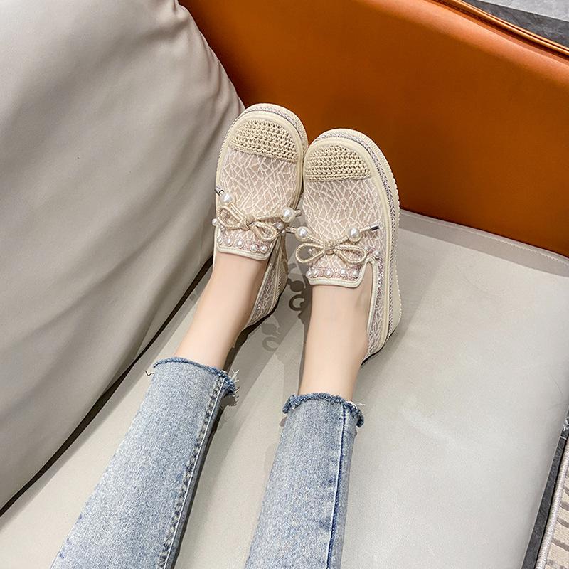Women's Shoes Korean Version Bow Fisherman Shoes Women's Casual Mesh Shoes Flat Shoes