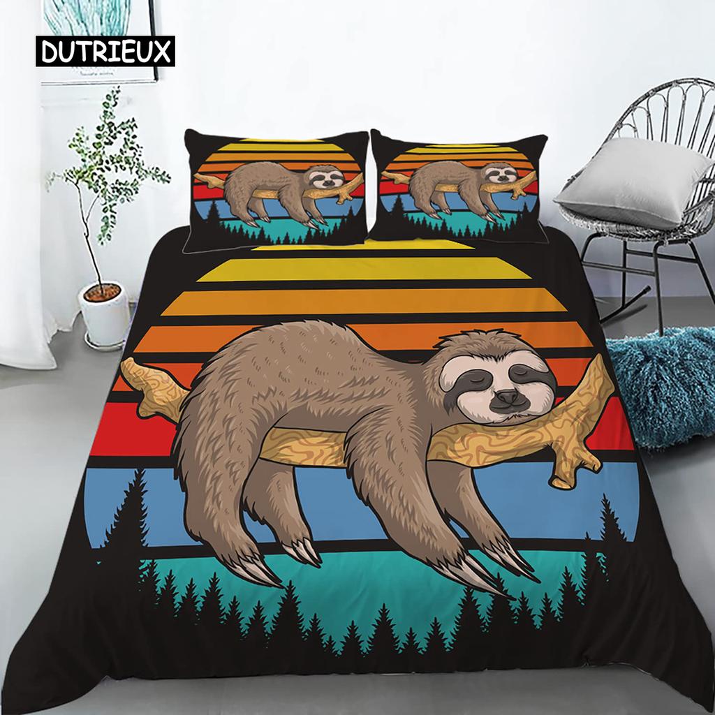 Zestaw Poszwy na Kołdrę Leniwiec Rozmiar Twin Kreskówkowy Leniwiec Poszwa na Kołdrę Zestaw Pościeli dla Dzieci Dziewcząt Chłopców Słodki Zwierzę Poliestrowa Poszwa na Kołdrę