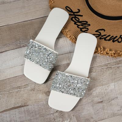Fashion Women's Slippers, Women's Summer Large Size, Fashionable and Versatile, Wear The New Korean Version of Sequins, Flat Slippers