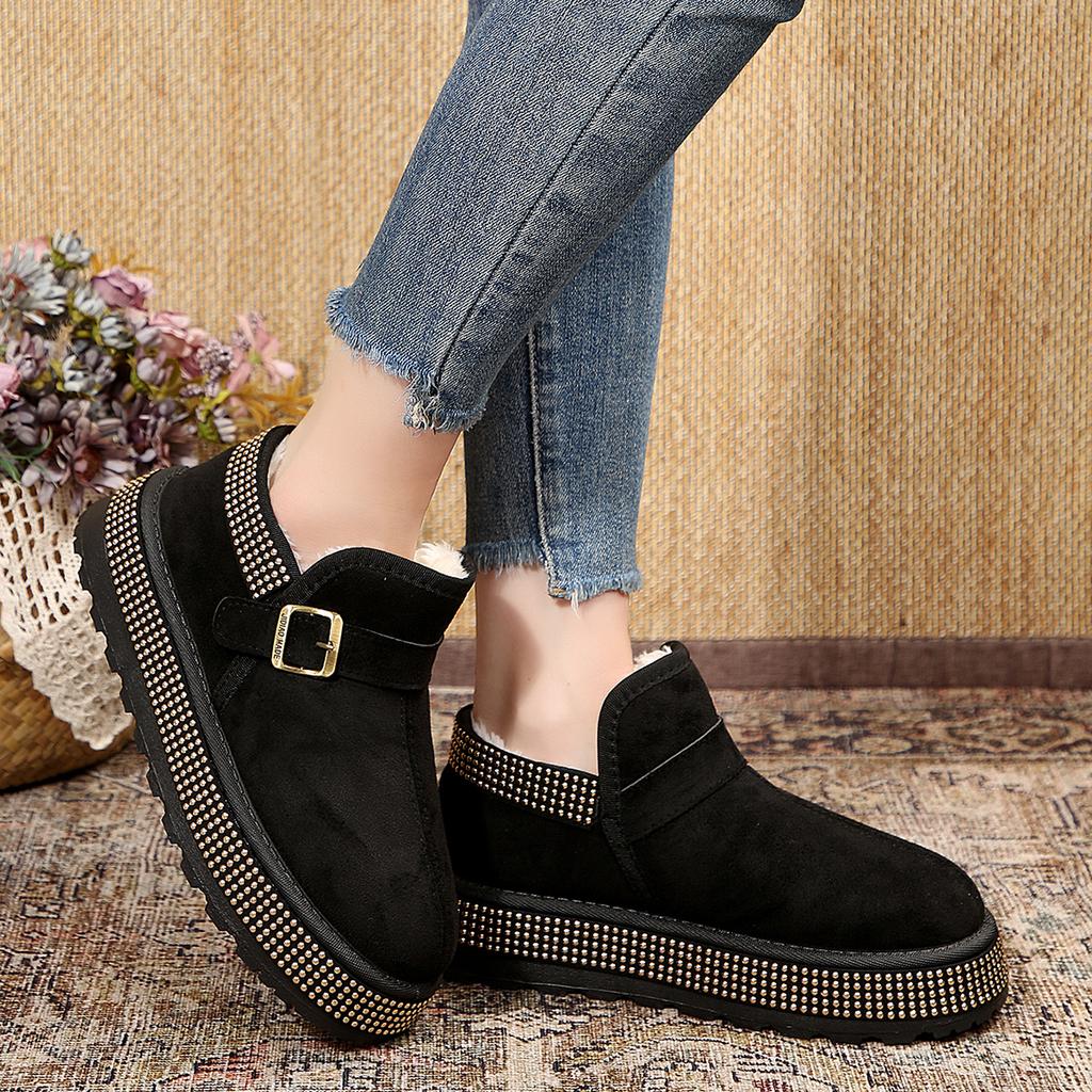 Fashion Trend Women Snow Boots Thickened Fluff Boots Rubber Sole Casual Solid Color Ankle Boots Women Round Toe Platform Shoes for Women