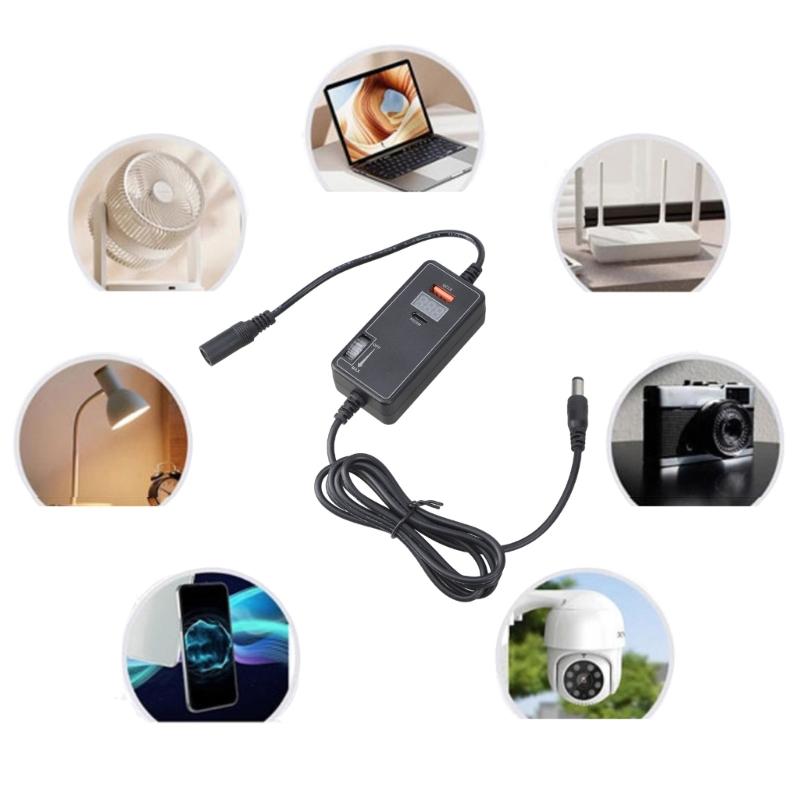 Adjustable 12V Charger 40W USB+20W Type C Port Voltage Meter Speed Regulator Wide Compatibility for Phones