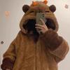 Women's Brown Bear Winter Pajama Set: Coral Fleece, Thick Flannel Nightgown & Bathrobe.