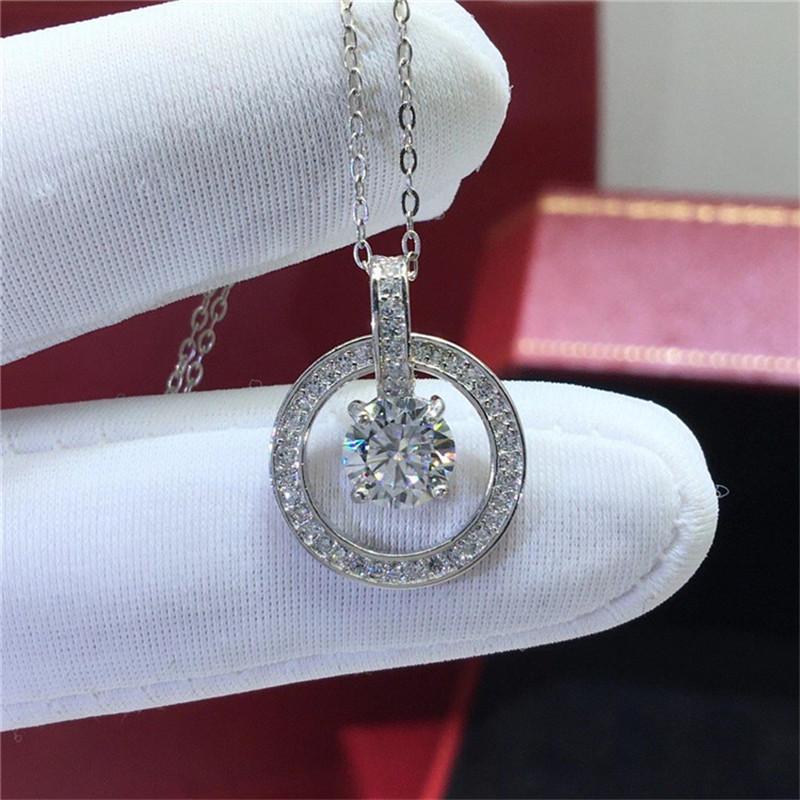 18K Gold American Moissanite Minimalist Round Bezel Pendant Necklace 0.8 Carat Moissanite Pendant