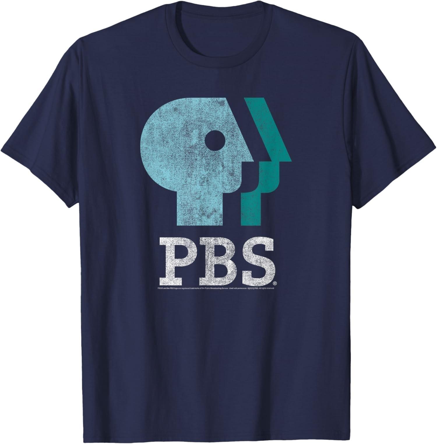 Унисекс футболка PBS с логотипом сине-бирюзового и белого цветов S разноцветный