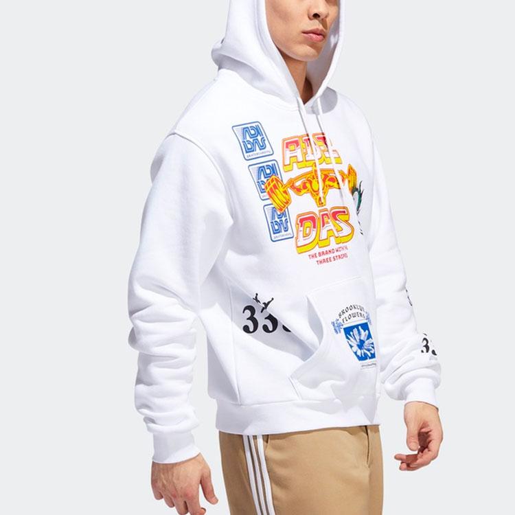 Adidas Originals Trefoil Print Fleece-Lined Hoodie Men Hoodie White EC7321