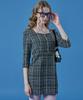 KOLEAT Tweed Vintage Square Neck Mini Dress [Black]