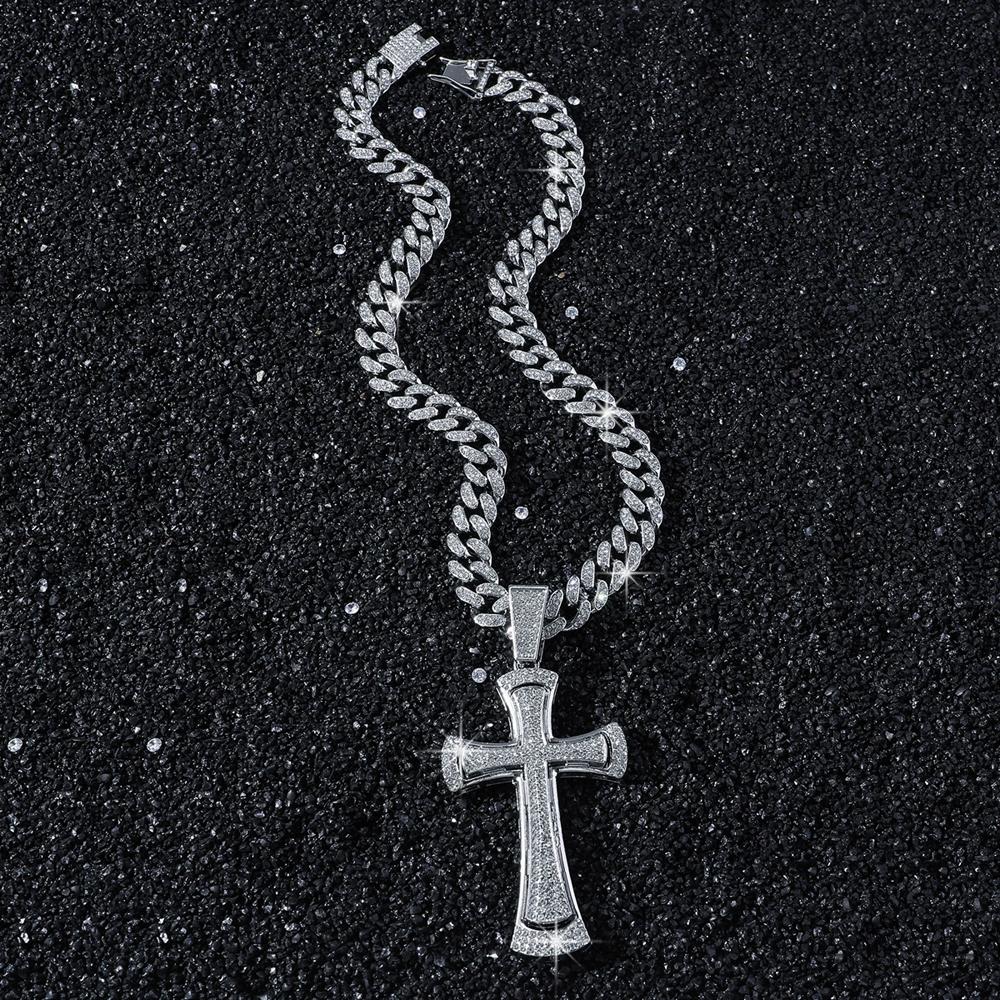 Men Women Hip Hop Cross Shiny Pendant Necklace 13mm Miami Cuban Chain Charm Bling Exquisite Necklaces Jewelry Fashion Charm Gift
