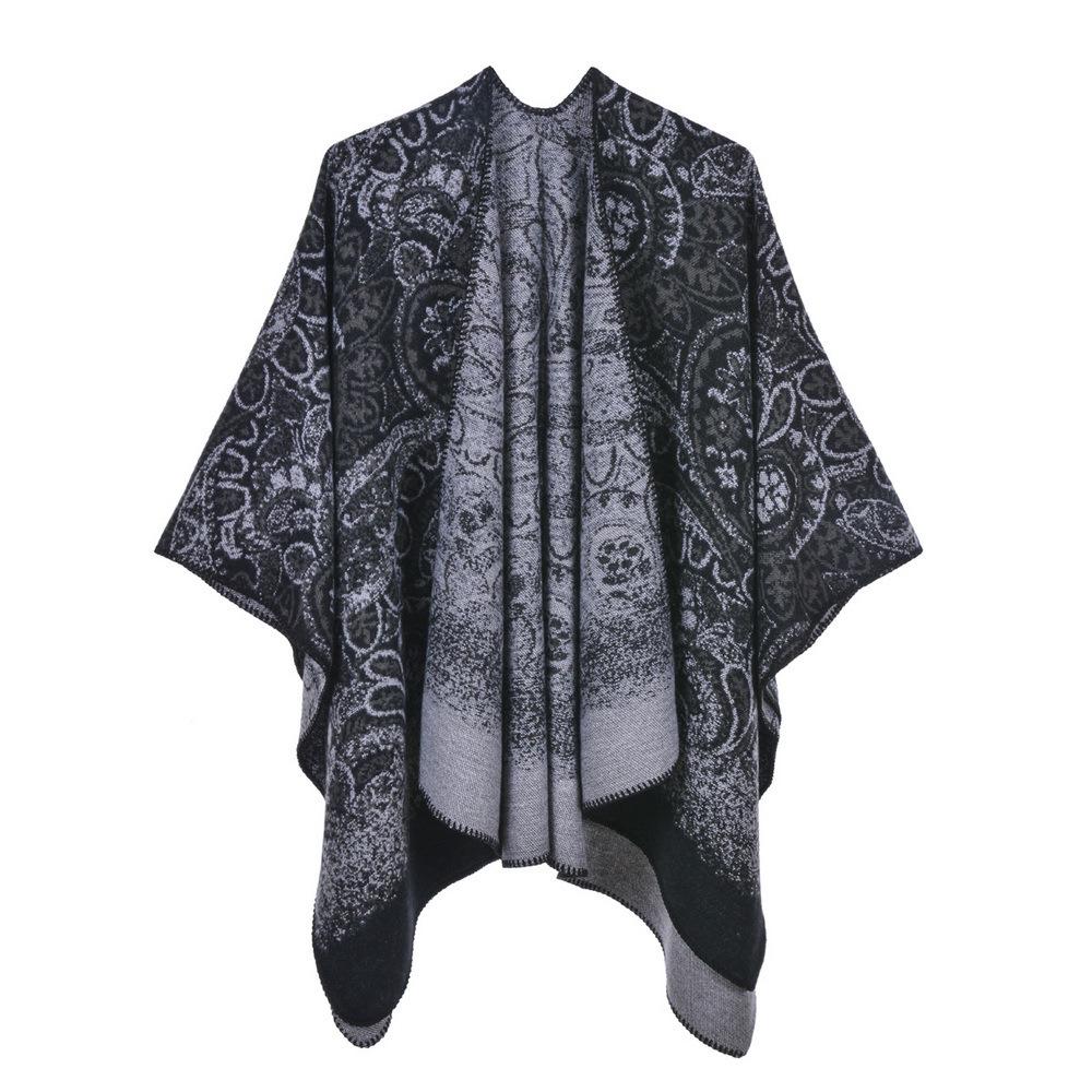 Autumn/Winter Double-Sided Slit Shawl - Leopard Print & Polka Dot Warm Cloak for Women