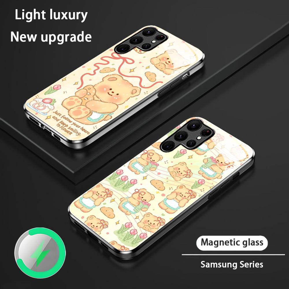 Brand B-Butter Bear Cartoon Phone Case For Samsung S26 S25 S24 S23 S22 S21 S20 Plus Ultra Glass Magnetic Case
