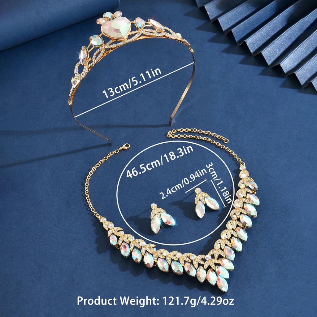 Crown Tiara Necklace Earrings Vintage Atmospheric Rhinestones Birthday Crown Hair Accessories Bridal Wedding Dress Three-Piece Set