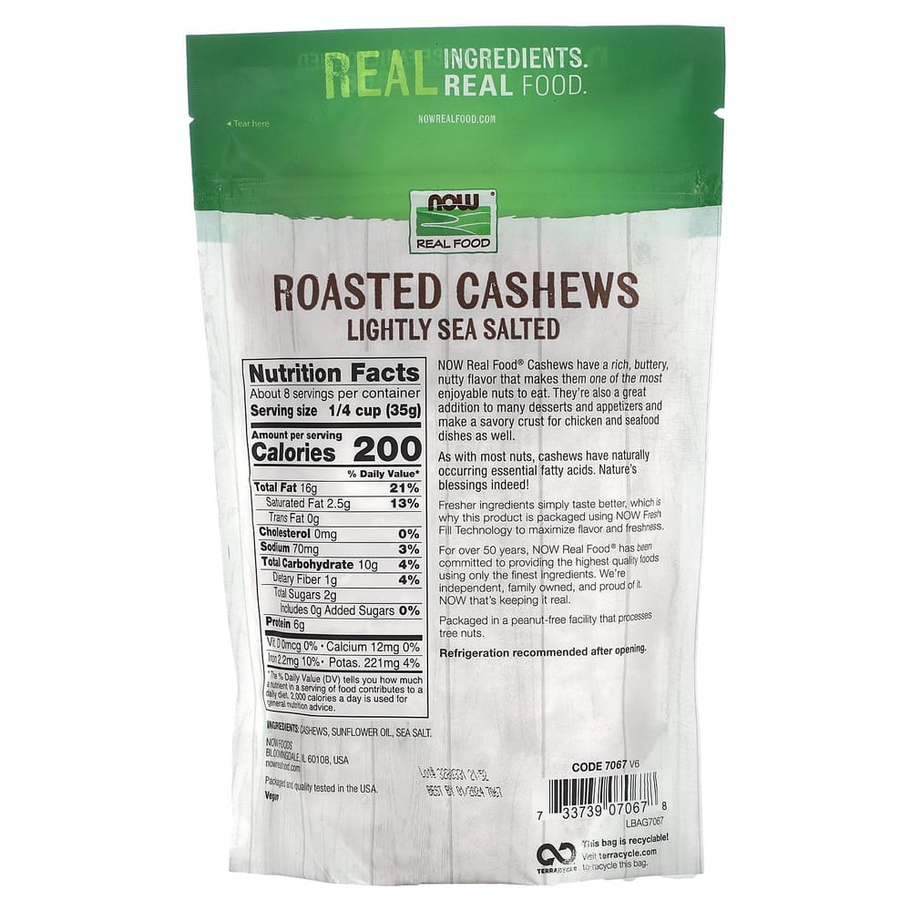 NOW Foods Real Food Lightly Roasted Cashews with Sea Salt 284g (10 oz)