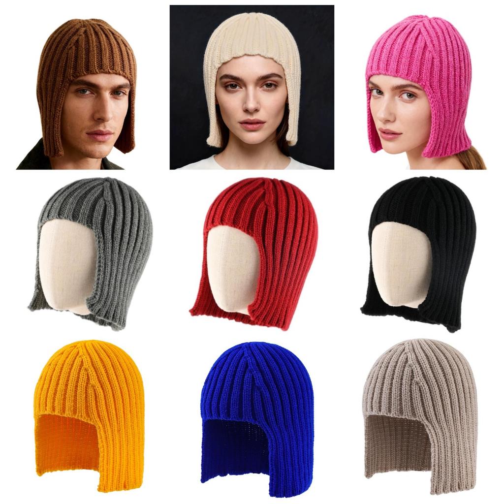 Hot Girl Wig Knitted Hat for Women, Autumn and Winter Warm Ear Protection Headwrap Hat, Fashionable Shopping Style Woolen Hat