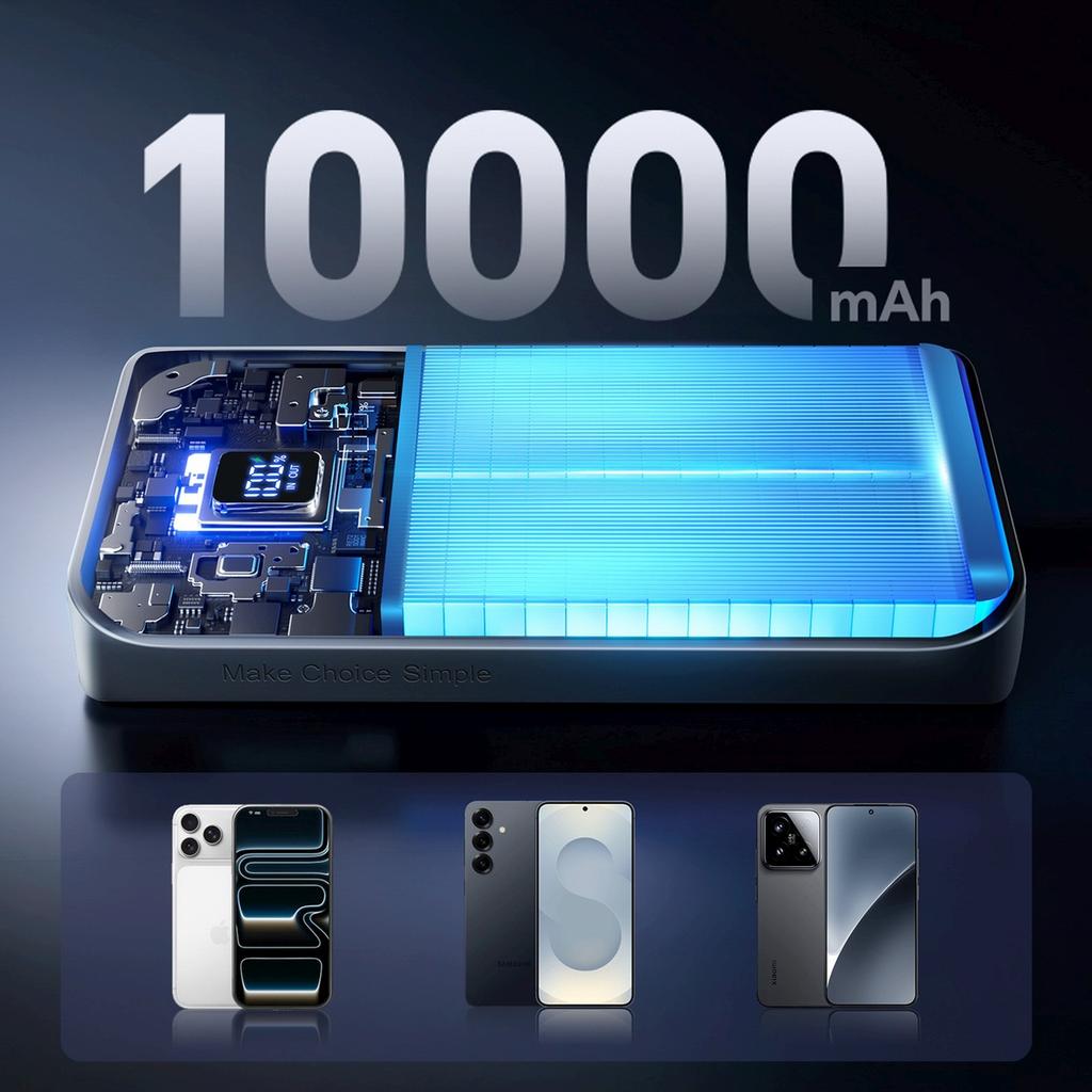 Powerbank 10000Mah 22.5W Usb-A Usb-C Z Wyświetlaczem Jr-Qp191 Mini - Biały