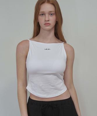 INJIACTIVE Boat Neck Sleeveless With Built-In Cap White