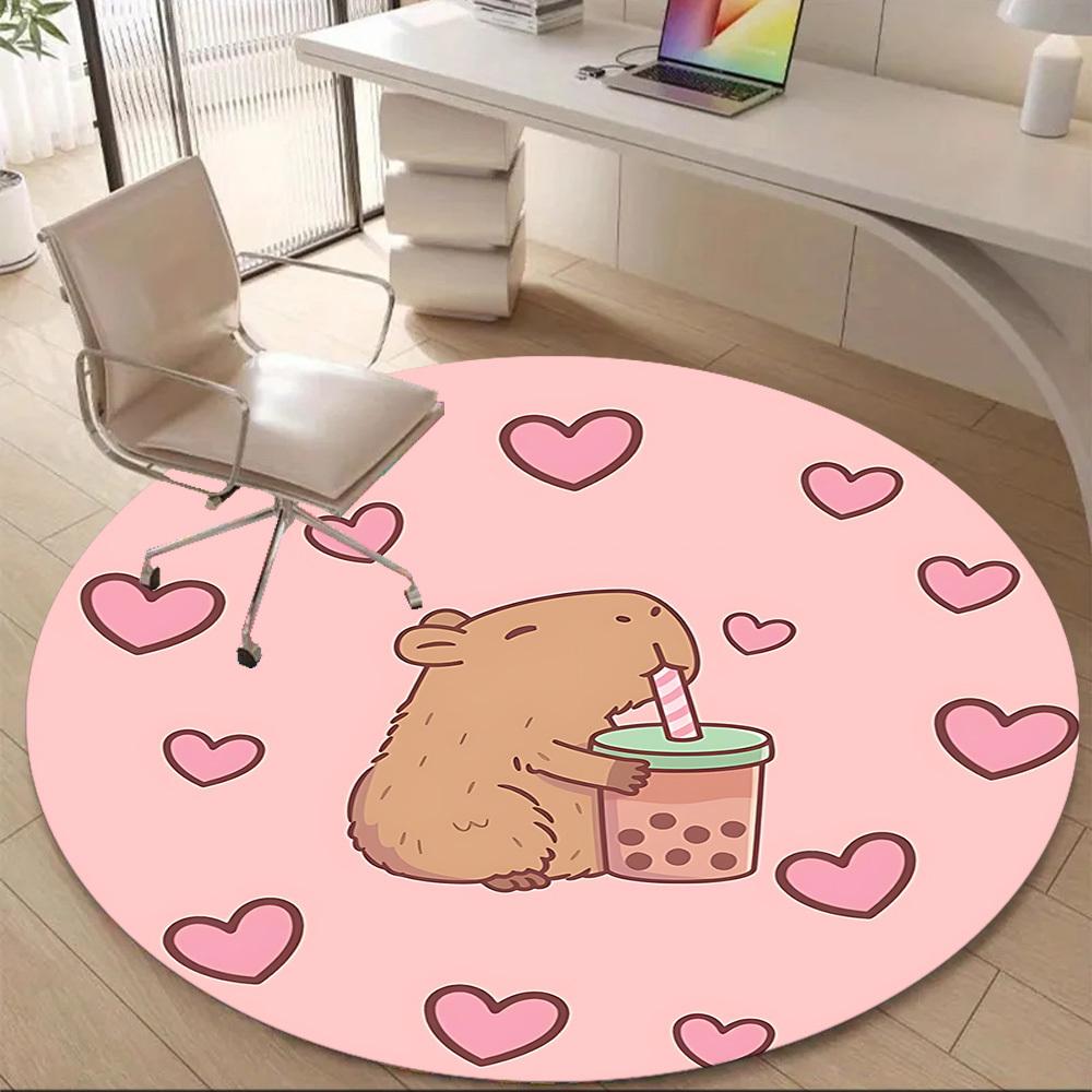 1PC Capybara Office Round Area Rug, Indoor Mat Suitable For Office, Under Office Chairs Bedroom Living Room Home Decor, Room Deco 005
