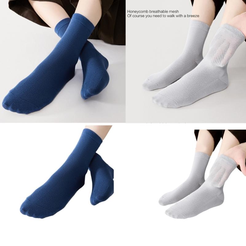 1/5Pairs Men's Running Ankle Socks Summer Mesh Crew Socks Casual Dress Socks Solid Color Breathable Bamboo Booties Socks
