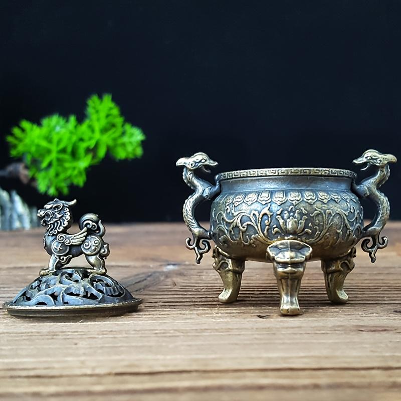 1 Stück Mini Drachen Qilin Dreibeiniger Räuchergefäß, Exquisite Doppeldrachenschnitzerei mit Qilin-Deckel oben (Ohne Weihrauch)