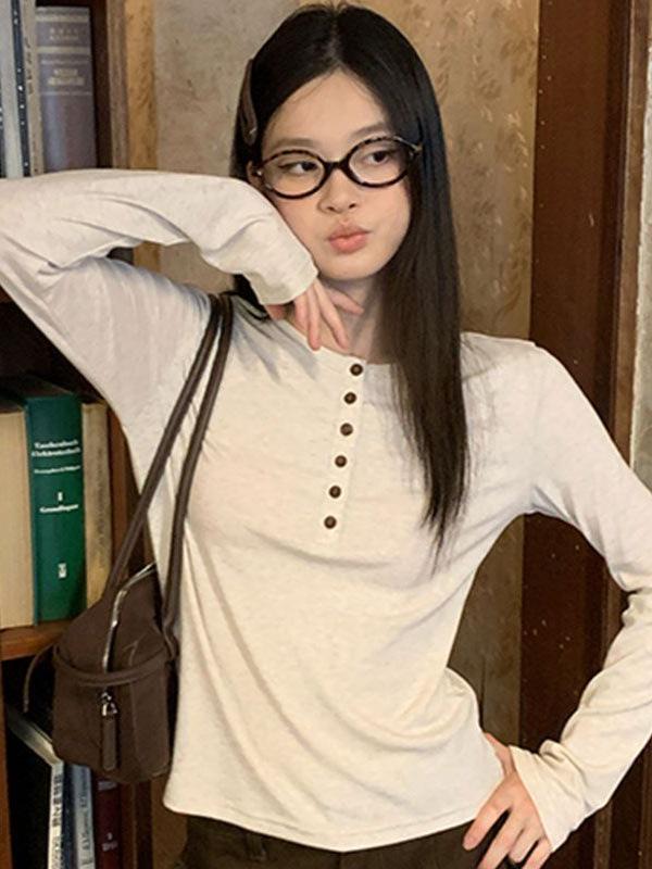 Autumn/Winter Pure Desire Spicy Girl Cotton Long-Sleeve Slimming T-shirt - Women's Versatile Flattering Top