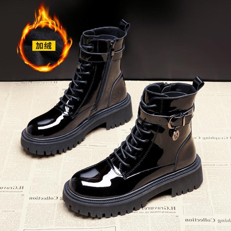 

Женские ботинки Мартина короткие ботинки осень и зима бархатные хлопковые туфли новые лакированные жареные уличные красивые локомотивные зимние ботинки 37