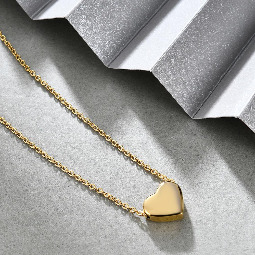 Cross-Border Simple 12MM Heart Necklace: Three-Color Stainless Steel Clavicle Chain with Engravable Pendant for Women