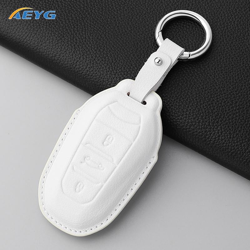 Leather Car Key Case Cover Shell For Peugeot 308 408 508 2008 3008 4008 5008 For Citroen C4 C6 C3-Xr Keychain Accessories