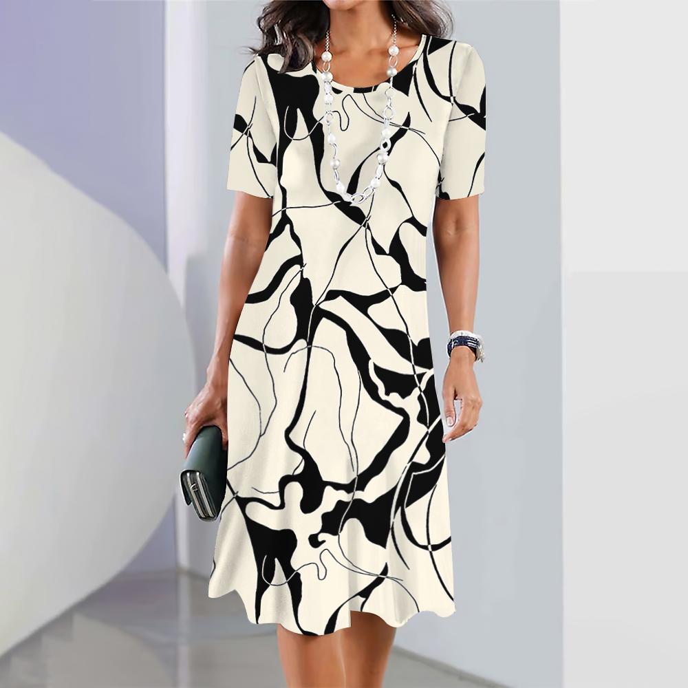 Vintage Women's Dresses Striped Printed Elegant Casual Short Sleeve Dresses 2023 Fashion Oversized Women's Dresses Y2k