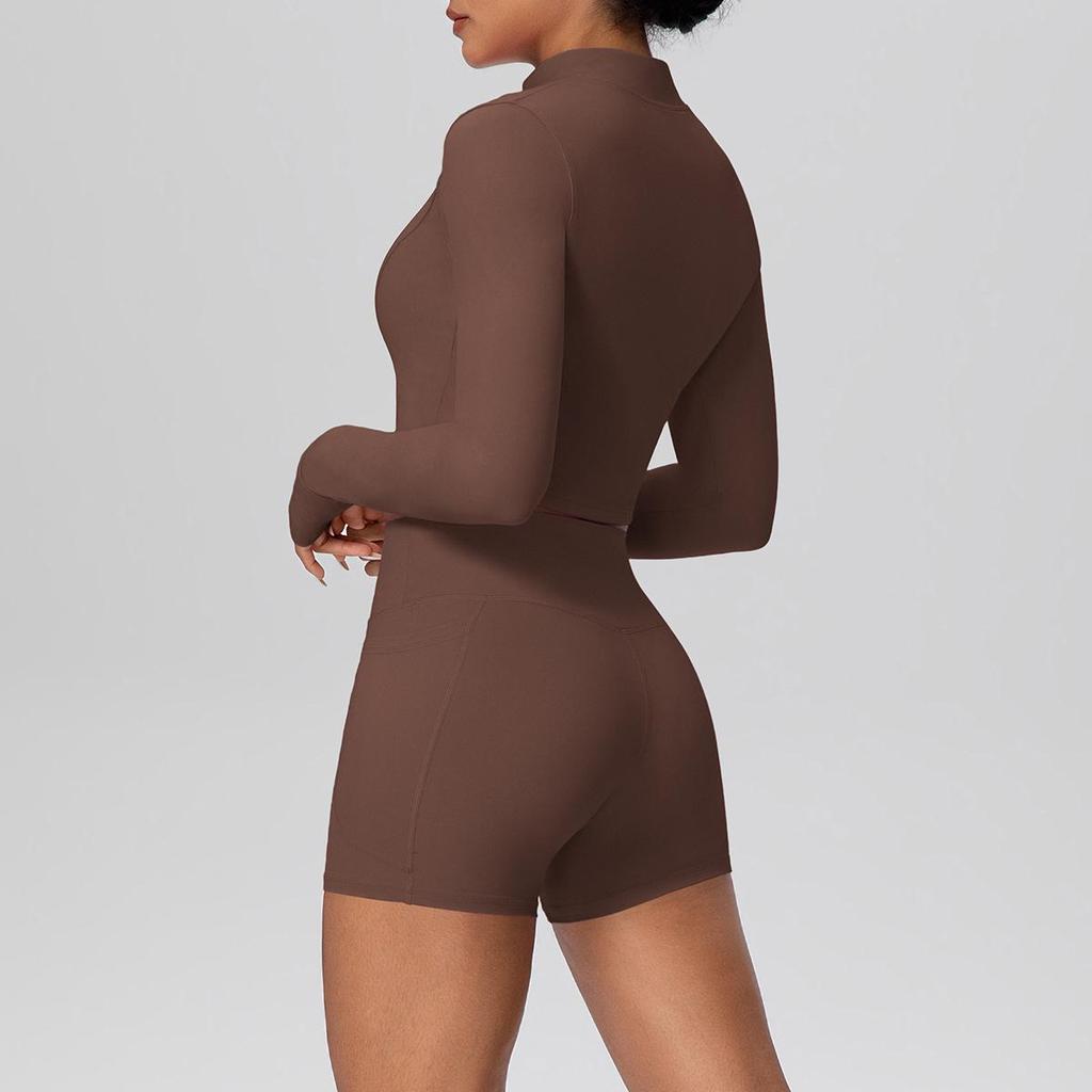 Women's Slim Fit Zip-Up Jacket & High-Waist Butt-Lifting Shorts Yoga Set