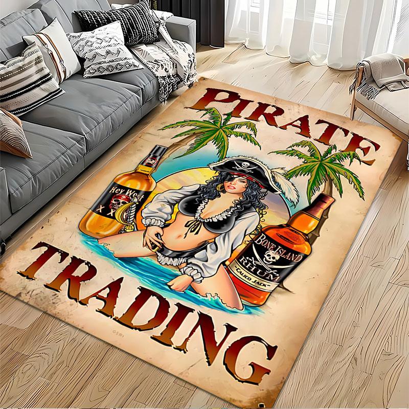 Pirate Theme with Rum Bottles suitable as a non-slip mat for the living room or bedroom sofa