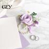 Durable Suit Pin Purple Wedding Boutonniere, Artificial Silk Flower Lapel for High-end Brooch Groom Bride Parents, Romantic Wrist Corsage Bridal Party