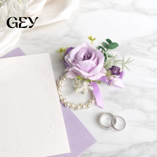 Durable Suit Pin Purple Wedding Boutonniere, Artificial Silk Flower Lapel for High-end Brooch Groom Bride Parents, Romantic Wrist Corsage Bridal Party