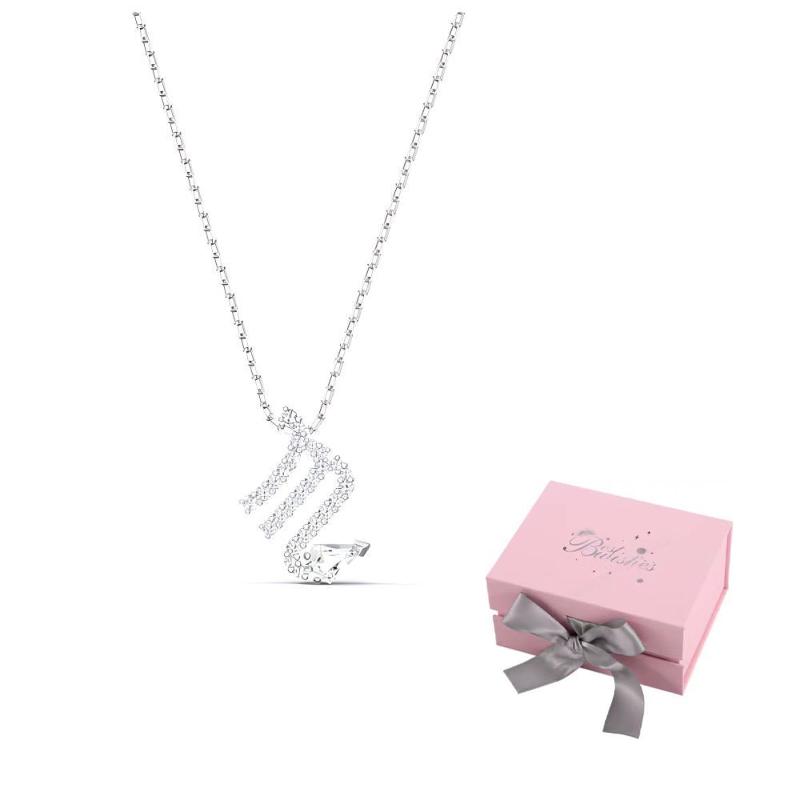 Swarovski Zodiac II Scorpio Metal Constellation Necklace Womens Silver F-Pink bow gift box