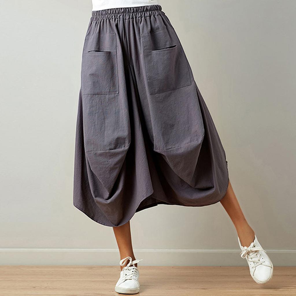 Women's Fashion Summer Solid Color Pocket Skirt Afghan Hippie Ethnic Style Skirt