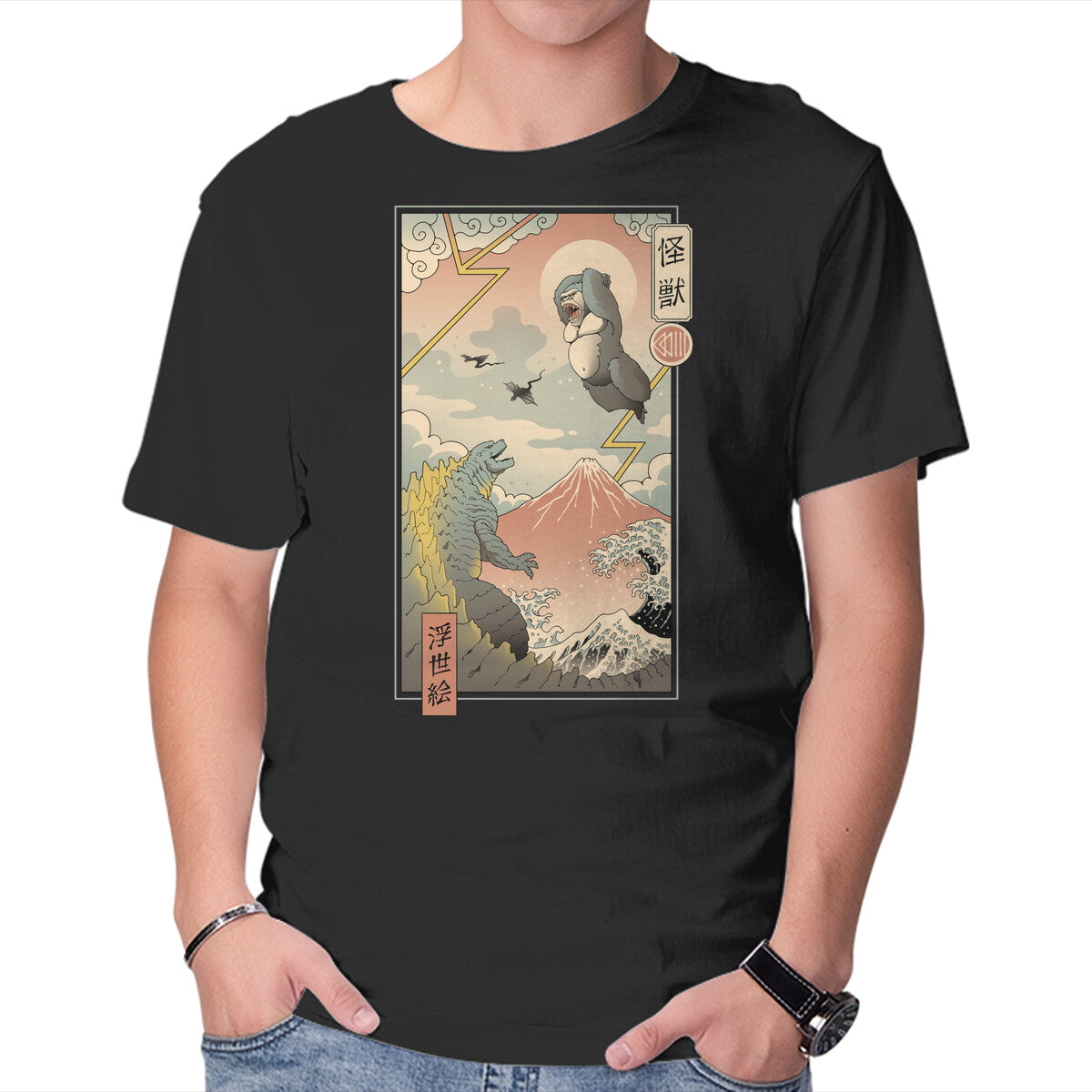 Unisex Crew Neck T-Shirt Kaiju Fight In Edo Graphic Short Sleeve Casual Tee XL